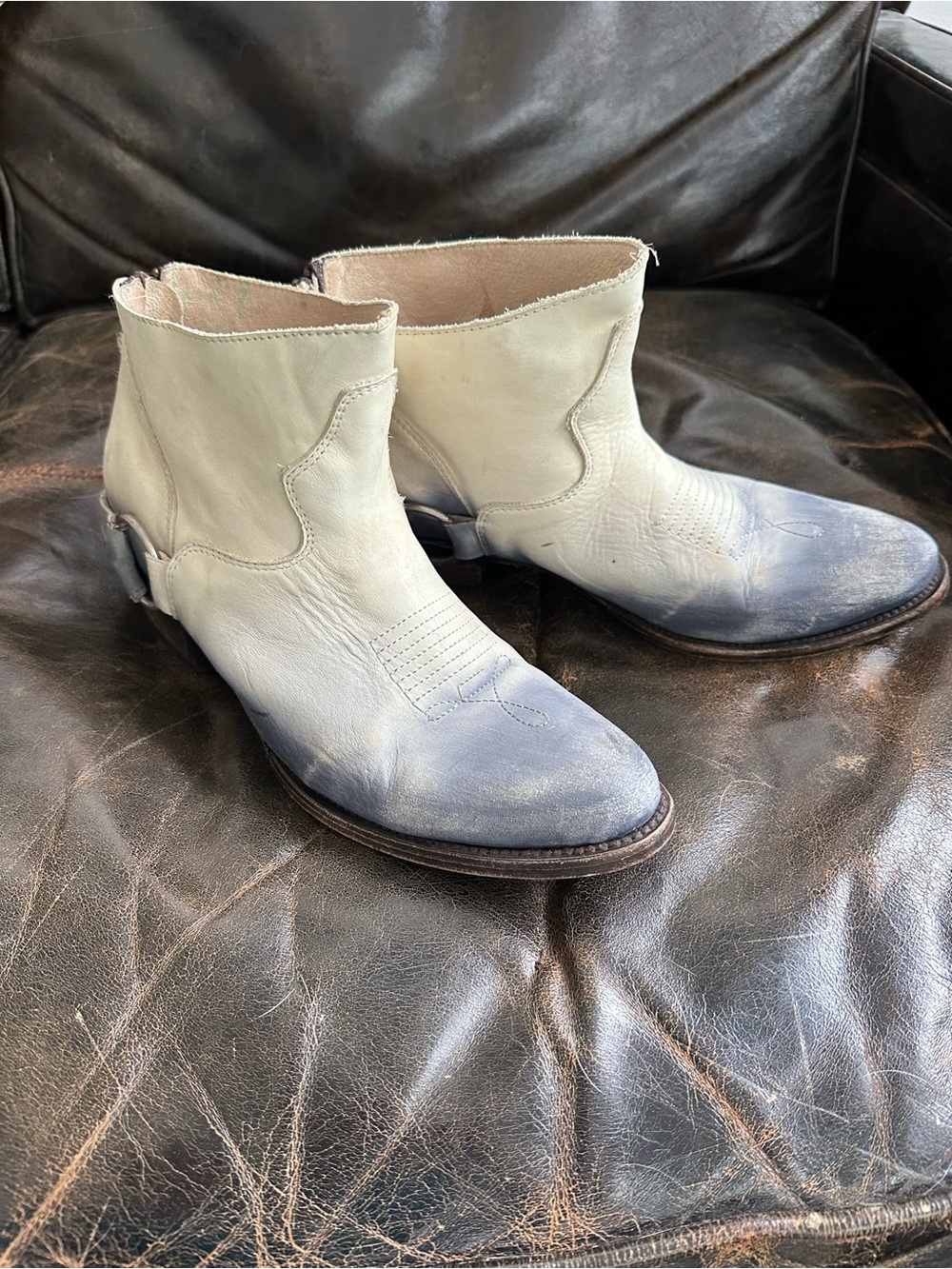 Women’s Freebird White-to-Blue Ombre Leather Ankle Boots